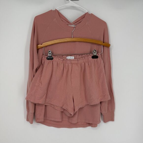 LAKE Pajama Set Shorts Long Sleeve Top Sleep Lounge Comfort Pink Womens Size XS - Picture 1 of 14